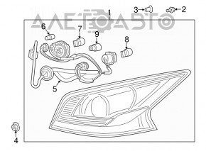 Фонарь левый Nissan Altima 13-15 дорест, галоген, разбито стекло и корпус