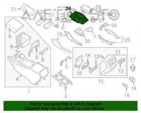 Capacul de lemn pentru suportul de pahare de pe consola centrală Infiniti JX35 QX60 13- crăpături în lemn, prindere ruptă.