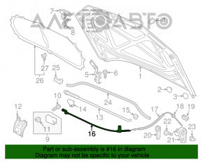 Cablu de deschidere a capotei VW Passat b7 12-15 SUA, partea scurtă din față, fără capac