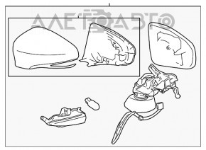 Oglindă laterală dreapta Lexus CT200h 11-17, 7 pini, semnalizator, maro