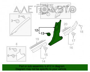 Capacul stâlpului central, partea de jos, stânga, Hyundai Sonata 15-19, negru.