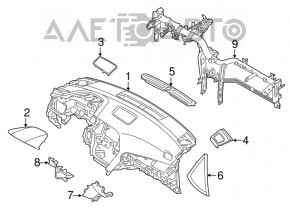 Panoul frontal al torpedo-ului fără AIRBAG pentru Hyundai Sonata 15-17, cu inserții gri.