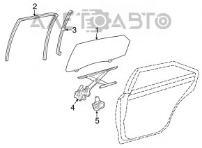 Geamul ușii din spate dreapta a unui Toyota Avalon 13-18 are zgârieturi.