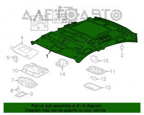 Acoperirea plafonului pentru Honda Civic X FC 16-18 4d gri, cu deschidere pentru geam, ușor deteriorat, necesită curățare.