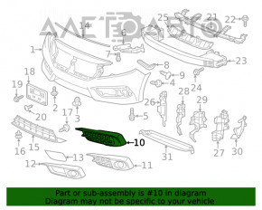 Grila bara dreapta Honda Civic X FC 16-18, structura, fara PTF, lipita