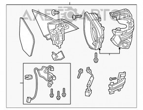 Oglindă laterală stângă Honda Civic X FC 16-17 cu 3 pini, cu zonă moartă.