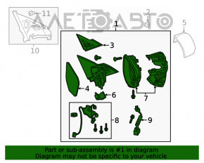 Зеркало боковое правое Honda Civic X FC 16-21 3 пина, черное