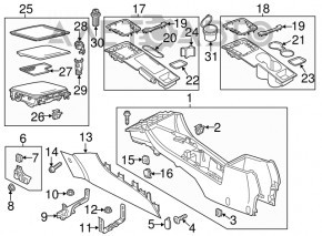 Consola centrală cu cotieră și suporturi pentru pahare VW Passat b8 16-19 SUA gri