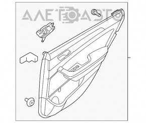 Panoul ușii spate stânga Hyundai Sonata 15-19, negru cu inserție gri din plastic, cotier din piele, model de matriță argintie, zgârieturi.