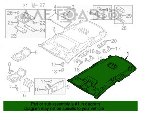 Acoperirea plafonului VW Passat b7 12-15 SUA gri fără geamuri, fără lovituri sau îndoiri, potrivit pentru curățare chimică.