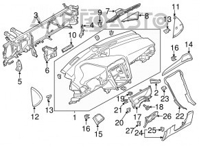 Panoul frontal cu AIRBAG pentru Ford Fusion mk5 13-20, negru, inserții din lemn