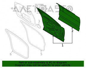 Ușa goală din față dreapta pentru Ford Fusion mk5 13-20, de culoare neagră G1, vopsită, cu o îndoitură.