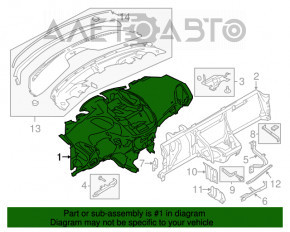 Торпедо передняя панель без AIRBAG Ford Escape MK3 13-16 дорест черн, погнута рама, слом креп бордачка, топляк