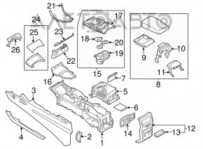 Consola centrală cu cotieră pentru Ford Edge 15-18, neagră.