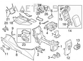 Consola centrală cu cotieră și suporturi pentru pahare Ford Escape MK3 13-16 din piele neagră, zgâriată, fără capace.