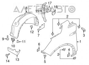 Suportul de montare a bara fata, aripa stanga Fiat 500 12-19 nou, neoriginal.