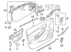 Обшивка двери карточка передняя левая Ford Focus mk3 15-18 черн с черн вставкой тряпка,Titanium, потёрта, под чистку