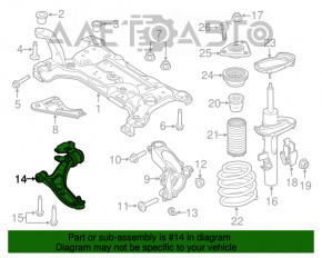 Maneta inferioară dreapta față Ford Focus mk3 11-18 din aluminiu R16-18 ruptă bucșă și manșon de praf.