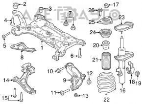 Maneta inferioară dreapta față Ford Focus mk3 11-18 din aluminiu R16-18 ruptă bucșă și manșon de praf.