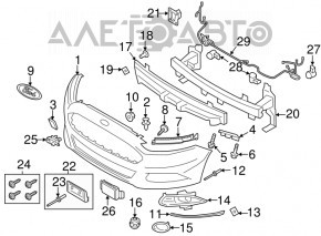 Bara față goală Ford Fusion mk5 13-16 fără senzori de parcare, verde, cu zgârieturi, lovituri și deteriorări la fixare