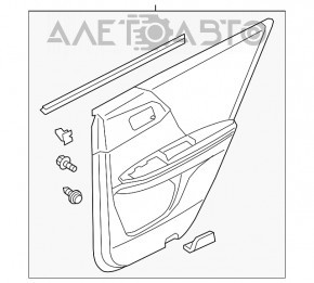 Capacul usii spate dreapta Honda Accord 13-15 negru cu insertie neagra din catifea, cotiera din catifea, zgarieturi.