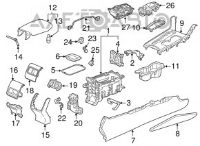 Consola centrală cu cotier pentru Honda Accord 18-22, piele neagră, fără conductă de aer, ușor uzată.