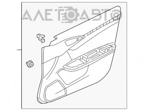 Capacul ușii, cartela frontală stânga Honda Civic X FC 16-21 4d, material textil negru cu inserție neagră din plastic, zgârieturi, necesită curățare chimică.