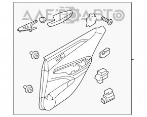 Capacul ușii spate stânga Hyundai Sonata 11-15, negru cu inserție argintie din piele, cotier din piele, textură neagră, zgârieturi, lovituri.