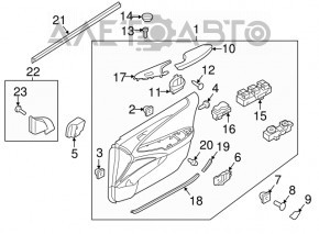 Обшивка двери карточка передняя правая Hyundai Sonata 11-15 кожа беж, затерта