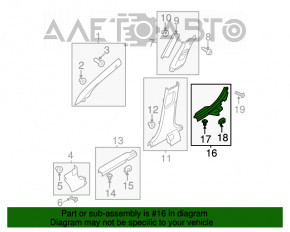 Capacul pragului din spate dreapta pentru Hyundai Sonata 11-15, negru, cu o placă cromată, ușor șifonată.