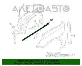 Moldura cromată a aripii din față dreapta a Hyundai Sonata 11-15 are suporturile rupte