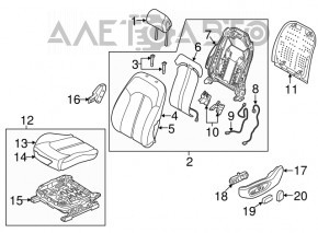 Scaun de pasager Hyundai Sonata 15-17 fără airbag, manual, material textil gri, necesită curățare chimică.