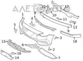 Suportul pentru bara de protecție față dreapta Infiniti QX30 17- lipsește fragmentul.