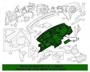 Panoul frontal al torpilei fără AIRBAG Lincoln MKZ 13-16 negru, inserții din lemn, crăpătură pe conducta de aer, zgârieturi, ciobituri.