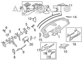 Panoul frontal al torpedo fără AIRBAG Mazda 6 16-17 restilizat, negru, cu capac și compartiment de depozitare.