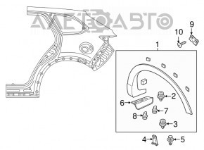 Decorație arcul aripii stângi spate Mazda CX-9 16 - elemente de fixare rupte