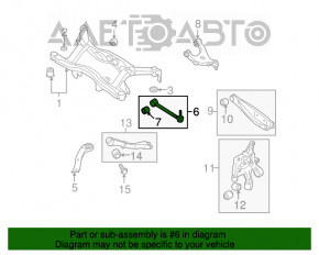 Maneta transversală spate dreapta pentru Subaru Forester 14-18 SJ, ruginită, silentblocul trebuie înlocuit.