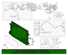 Radiatorul condensatorului de aer condiționat VW Jetta 11-18 SUA 2.5, 2.0 este zdrobit.