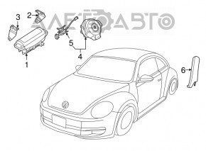 Airbagul pentru scaunul stâng al VW Beetle 12-19 are prinderea ruptă.