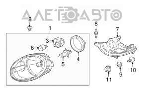 Фара передняя левая VW Beetle 12-19 голая галоген