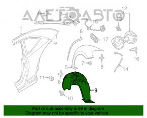 Aripa spate stânga VW Beetle 12-19 are partea de sus ruptă.