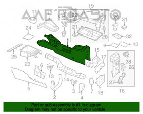 Consola centrală cu cotieră și suporturi pentru pahare pentru VW Jetta 11-18 SUA, piele neagră, sub cotieră.