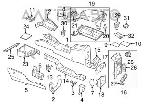 Consola centrală cu cotieră și suporturi pentru pahare pentru VW Jetta 11-18 SUA, piele neagră, zgâriată.