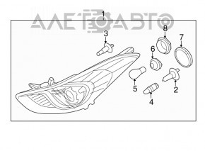 Farul din față dreapta Hyundai Elantra 11-14, gol, halogen, model pre-restilizare, păianjen pe geam.