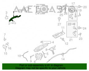 Mânerul ușii exterioare din față stânga, fără cheie, pentru Ford Mustang mk6 15- are o crăpătură.