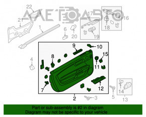 Capacul ușii cartonașul din față dreapta Ford Mustang mk6 15- piele neagră cu galben, uzată, prinsă.