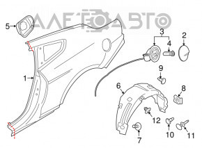 Aripa spate stânga Ford Mustang mk6 15- coupé, lovită, cu umplutură, găuri de șuruburi