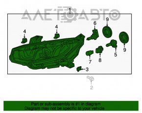 Far dreapta fata goală Honda Civic X FC 16-18, halogen, nisip.