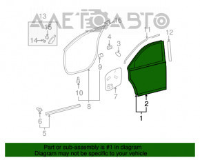 Ușă asamblată față dreapta Toyota Highlander 08-13 keyless, argintiu 1F7, cu crom, mâner