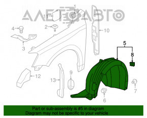 Подкрылок передний правый VW Jetta 11-14 USA цельный отсутствует кусок спереди 5/10